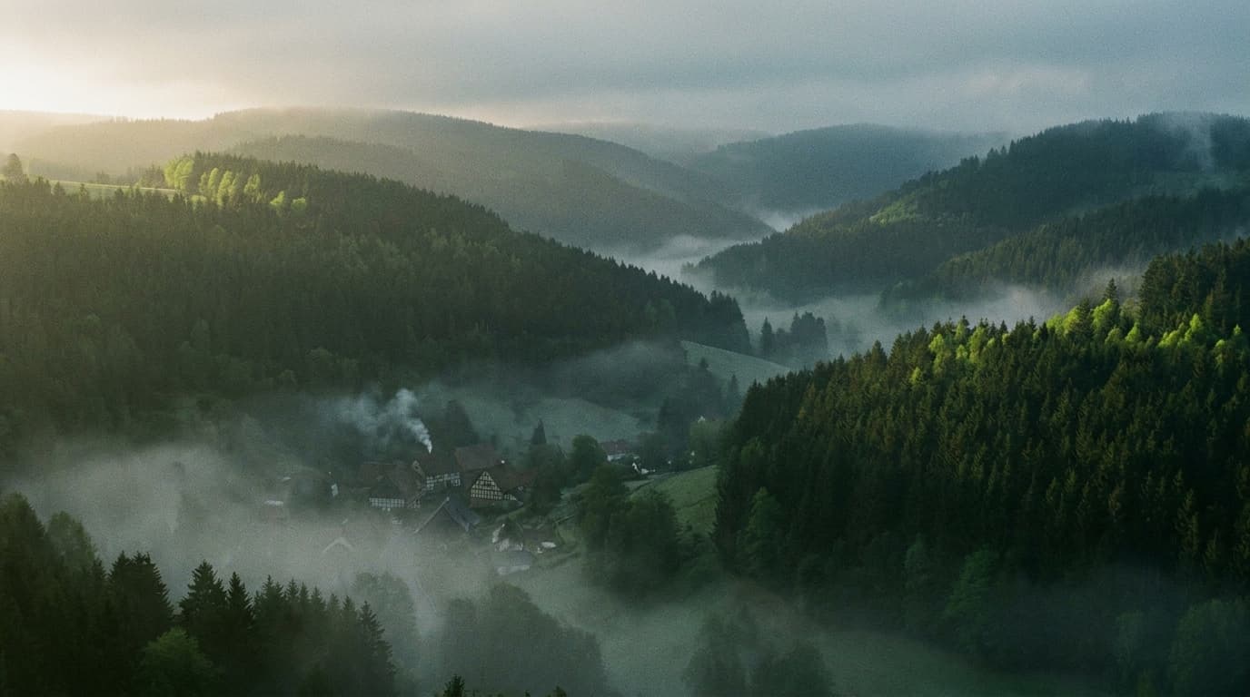 Thüringer Landschaft im Morgennebel